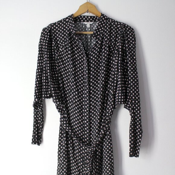 Joie Myune Tie Waist button down shirtdress black printed dolman sleeve Sz M - Picture 6 of 13